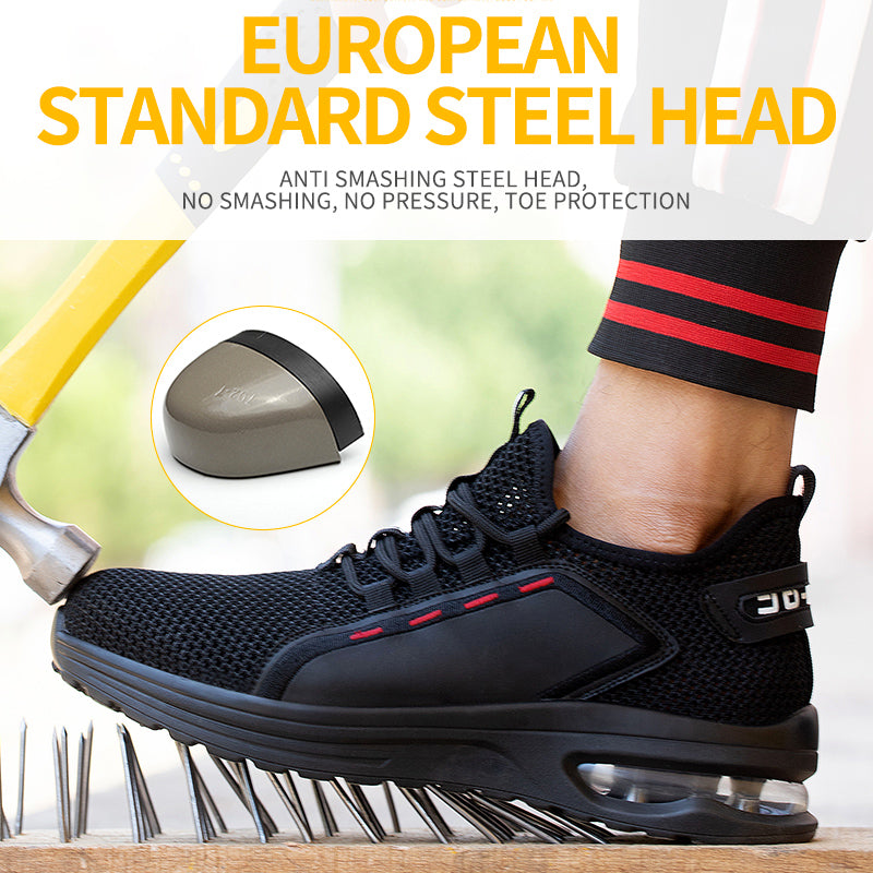 Scarpe da lavoro traspiranti, leggere e resistenti all'usura, anti-schiacciamento e anti-perforazione, con puntale in acciaio intrecciato.