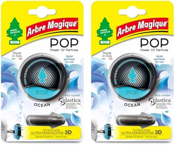 Arbre Magique POP, Profumatore Auto Solido, Fragranza Ocean, Profumazione Delicata e Fresca, Durata Fino a 30 Giorni, Design Italiano, Confezione da 1 Pezzo