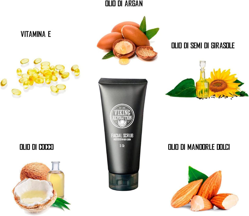 Viking Revolution - Skin Care Kit Uomo - Regalo Uomo - Include Idratante Viso, Scrub Viso, Detergente Schiumogeno (148ml) e Crema Contorno Occhi (30ml)