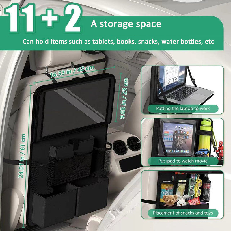 Porta oggetti e tablet con piano d'appoggio per schienale sedile auto.
