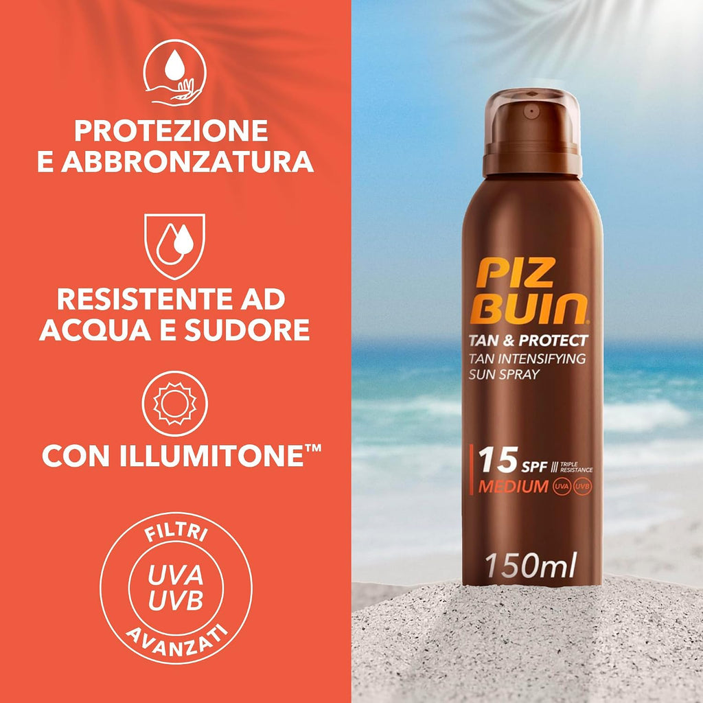 PIZ BUIN Tan & Protect Spray Intensificatore Abbronzatura SPF 30, 150 ml | Crema solare spray abbronzante corpo, Con filtri solari UVA/UVB , Senza autoabbronzanti, Resistente ad acqua e sudore