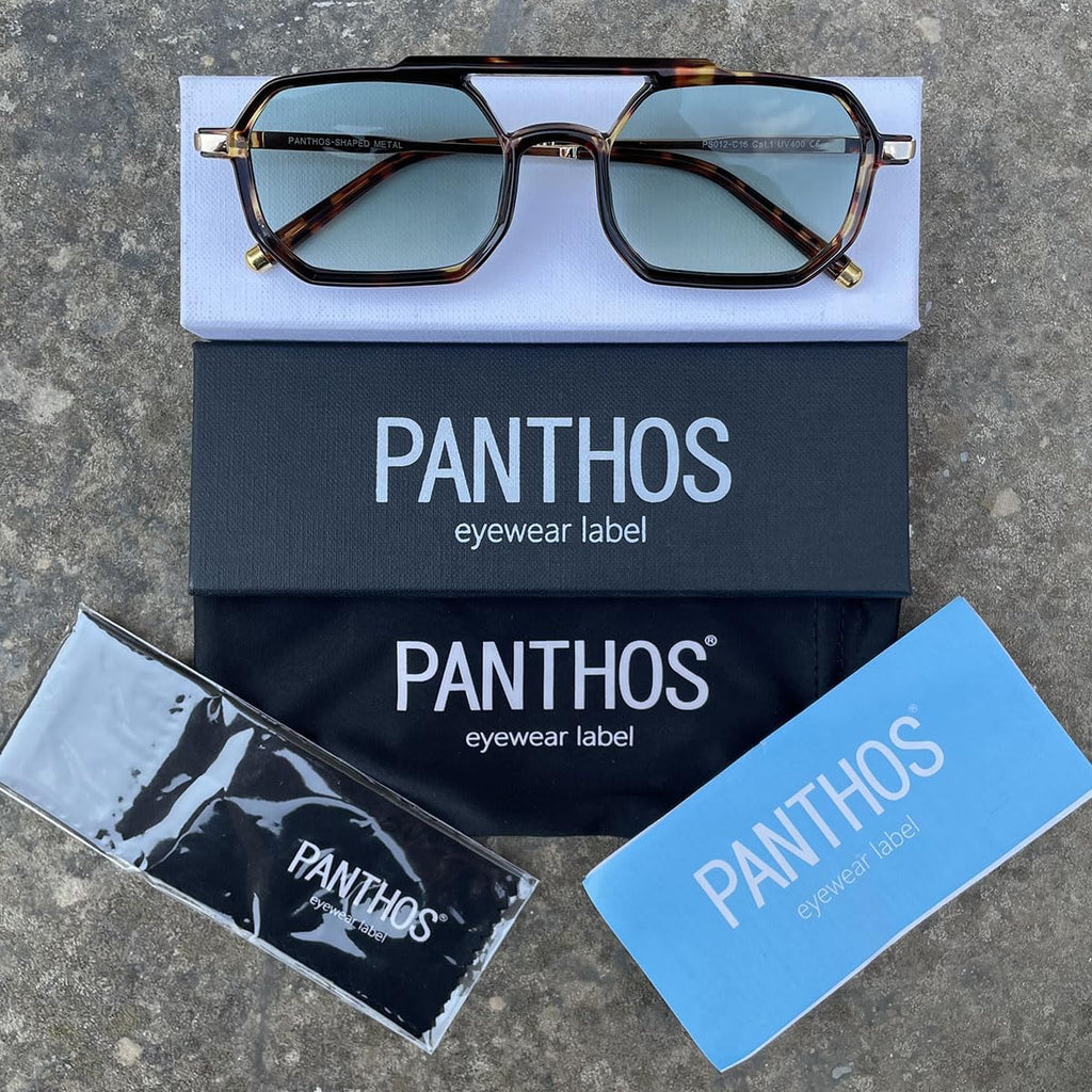 PANTHOS Mod. Shaped Metal occhiali da sole unisex uomo donna vintage fashion protezione UV400 con pezzolina e sacchettino