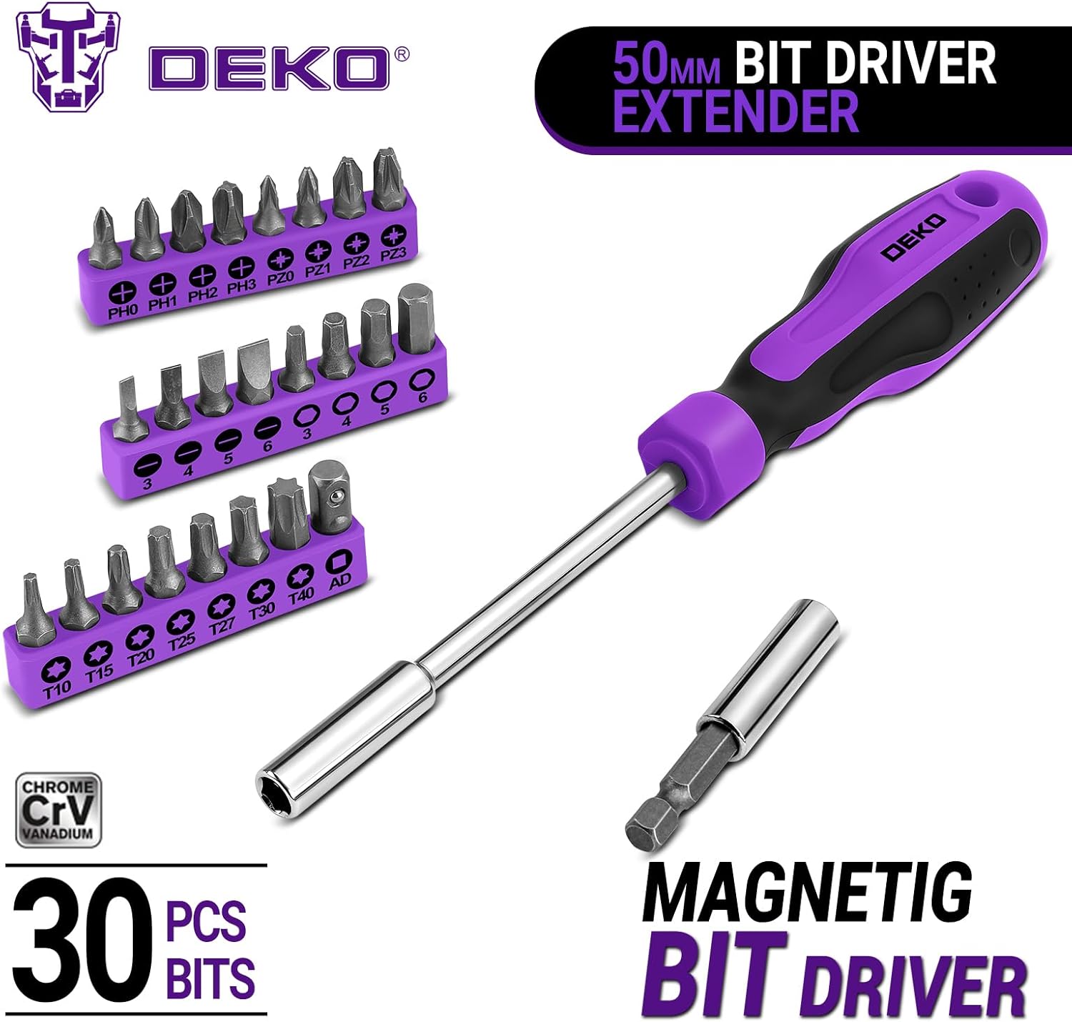 DEKO Cassetta Attrezzi Completa 138 Pezzi - Kit Attrezzi da Lavoro con Cacciaviti, Cricchetto, Pinze, Chiavi per Riparazioni Casa, Fai da Te, Ufficio, Viola