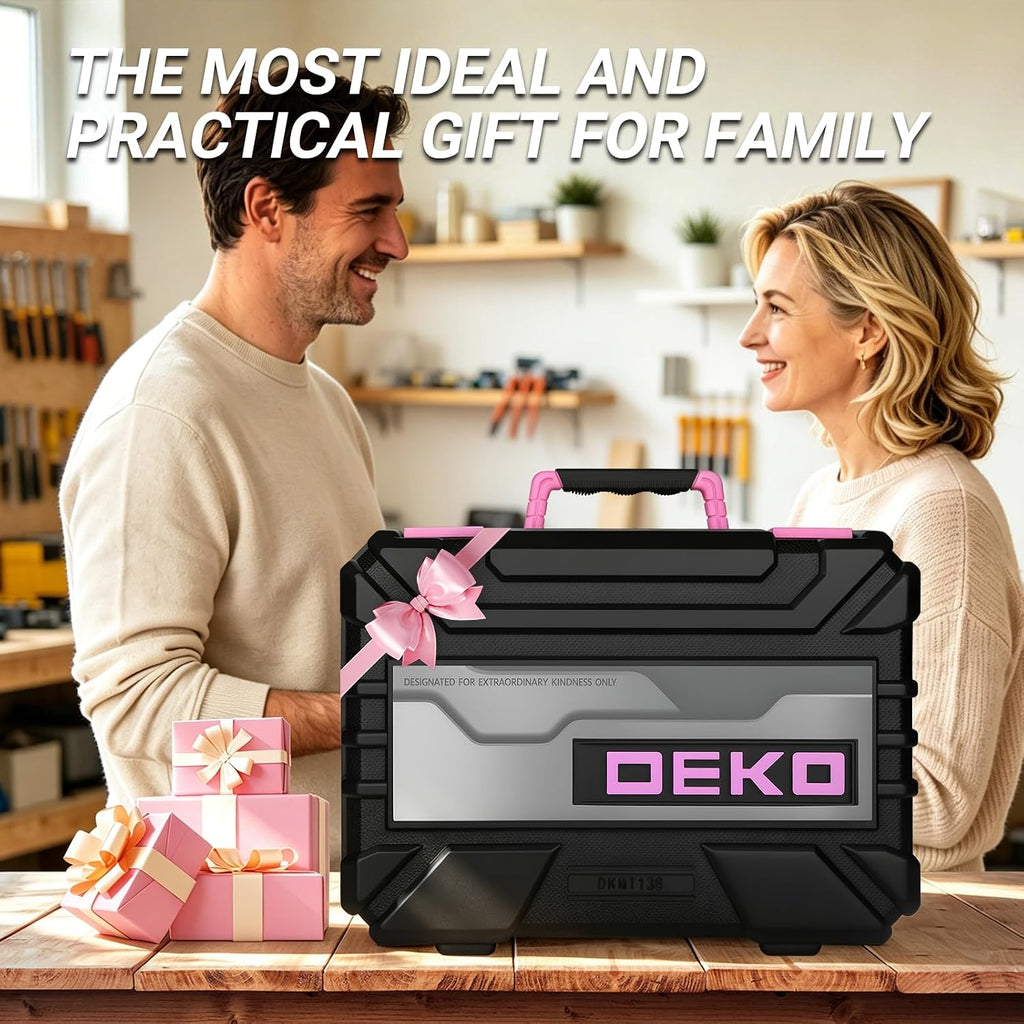 DEKO Cassetta Attrezzi Completa 138 Pezzi - Kit Attrezzi da Lavoro con Cacciaviti, Cricchetto, Pinze, Chiavi per Riparazioni Casa, Fai da Te, Ufficio, Viola