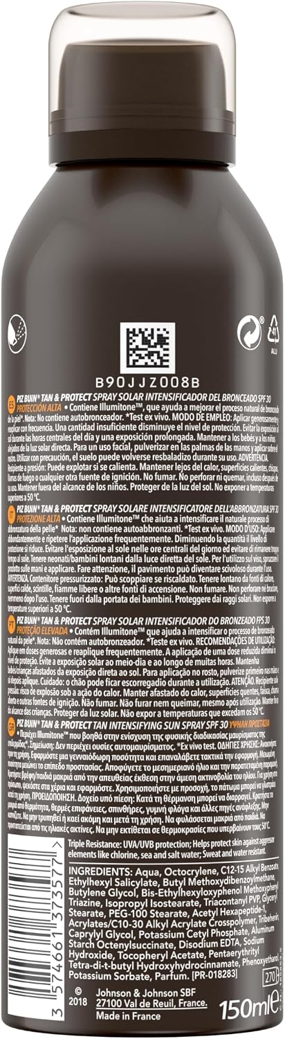 PIZ BUIN Tan & Protect Spray Intensificatore Abbronzatura SPF 30, 150 ml | Crema solare spray abbronzante corpo, Con filtri solari UVA/UVB , Senza autoabbronzanti, Resistente ad acqua e sudore