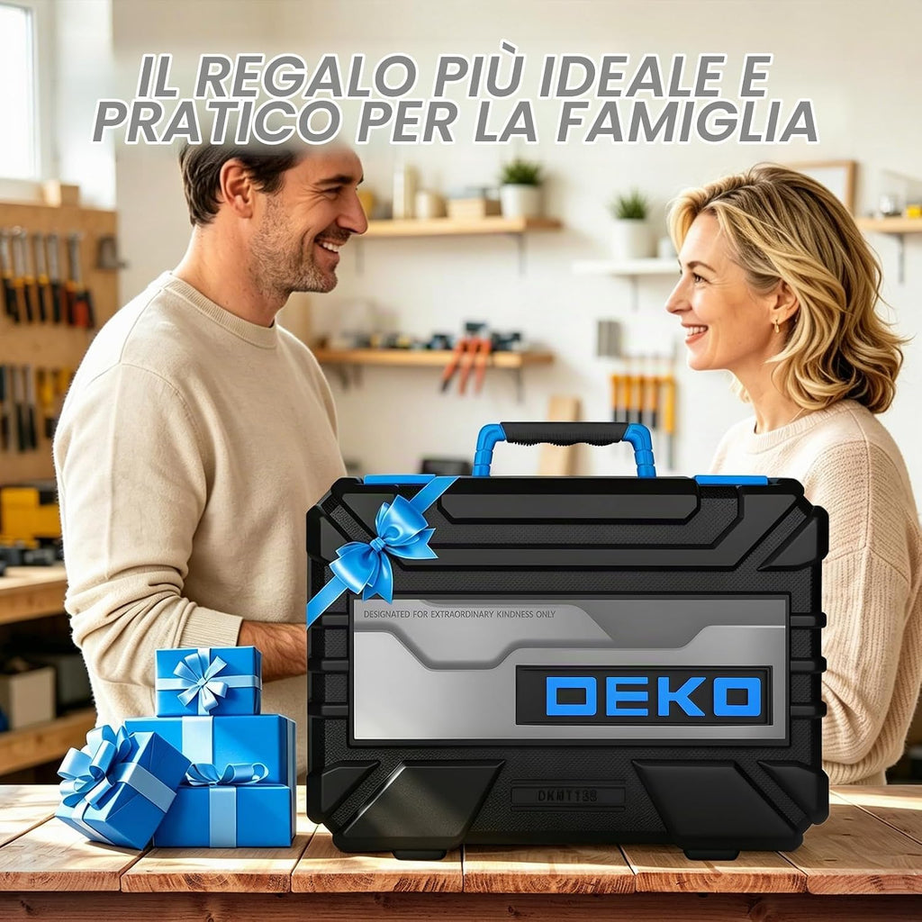 DEKO Cassetta Attrezzi Completa 138 Pezzi - Kit Attrezzi da Lavoro con Cacciaviti, Cricchetto, Pinze, Chiavi per Riparazioni Casa, Fai da Te, Ufficio, Viola