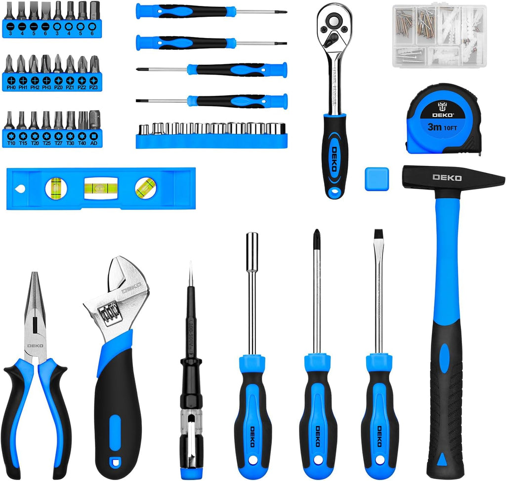 DEKO Cassetta Attrezzi Completa 138 Pezzi - Kit Attrezzi da Lavoro con Cacciaviti, Cricchetto, Pinze, Chiavi per Riparazioni Casa, Fai da Te, Ufficio, Viola