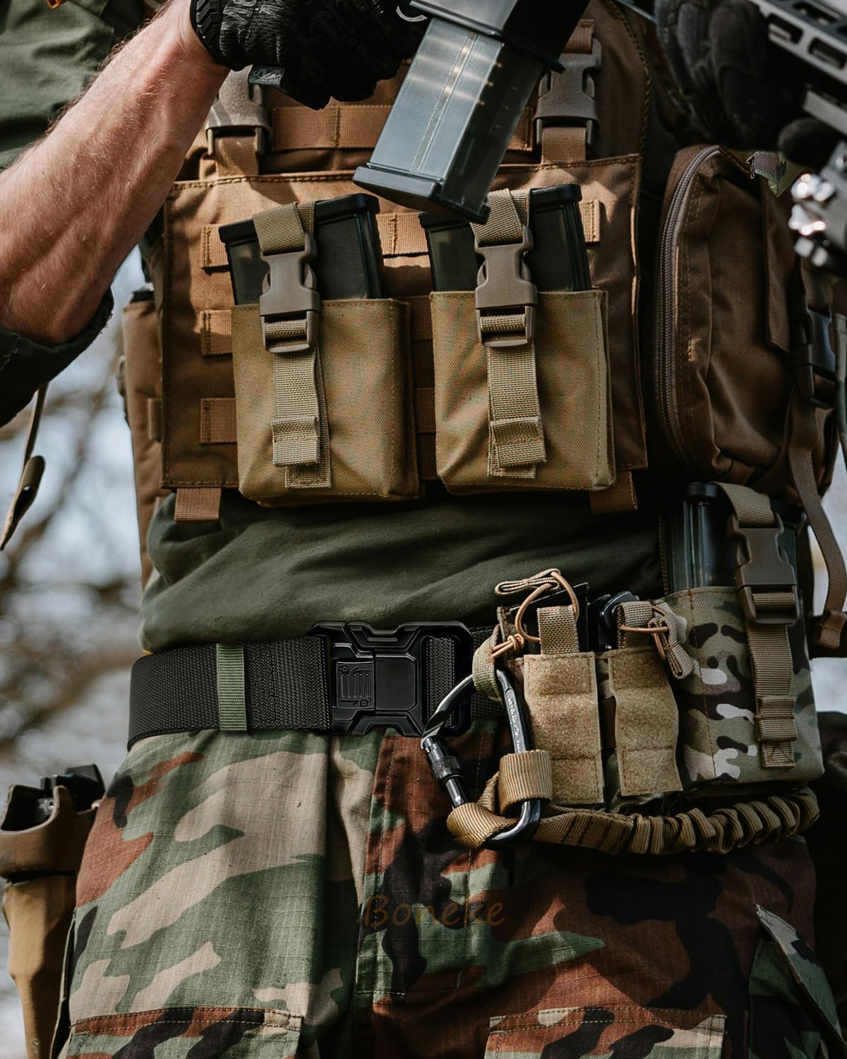 Boneke Cintura Tattica, Cintura Militare Tattica per Uomo Heavy, Tessuto in Nylon Cinturas, con Sicurezza Fibbia a sgancio rapido in metallo, di Salvataggio per Sport e All’aria Aperta Militare