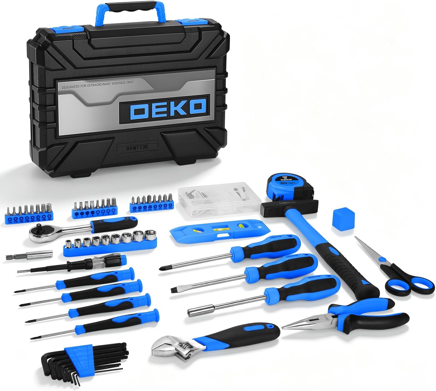DEKO Cassetta Attrezzi Completa 138 Pezzi - Kit Attrezzi da Lavoro con Cacciaviti, Cricchetto, Pinze, Chiavi per Riparazioni Casa, Fai da Te, Ufficio, Viola