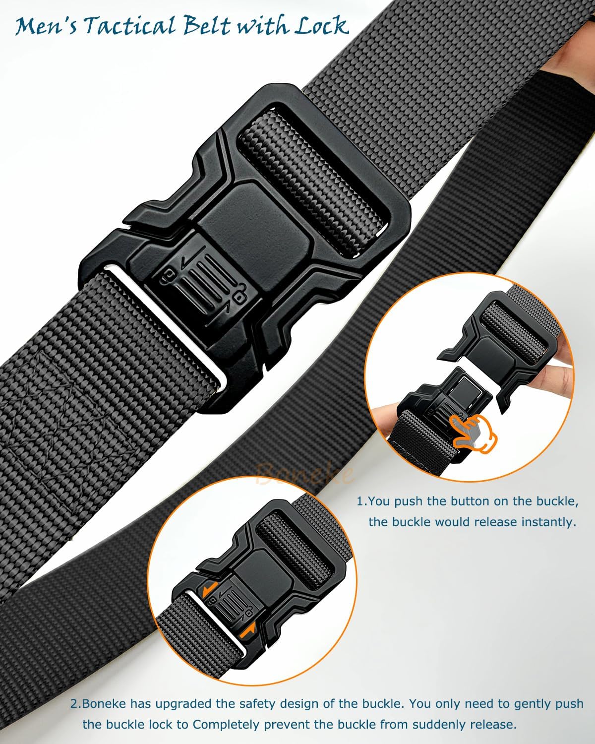 Boneke Cintura Tattica, Cintura Militare Tattica per Uomo Heavy, Tessuto in Nylon Cinturas, con Sicurezza Fibbia a sgancio rapido in metallo, di Salvataggio per Sport e All’aria Aperta Militare