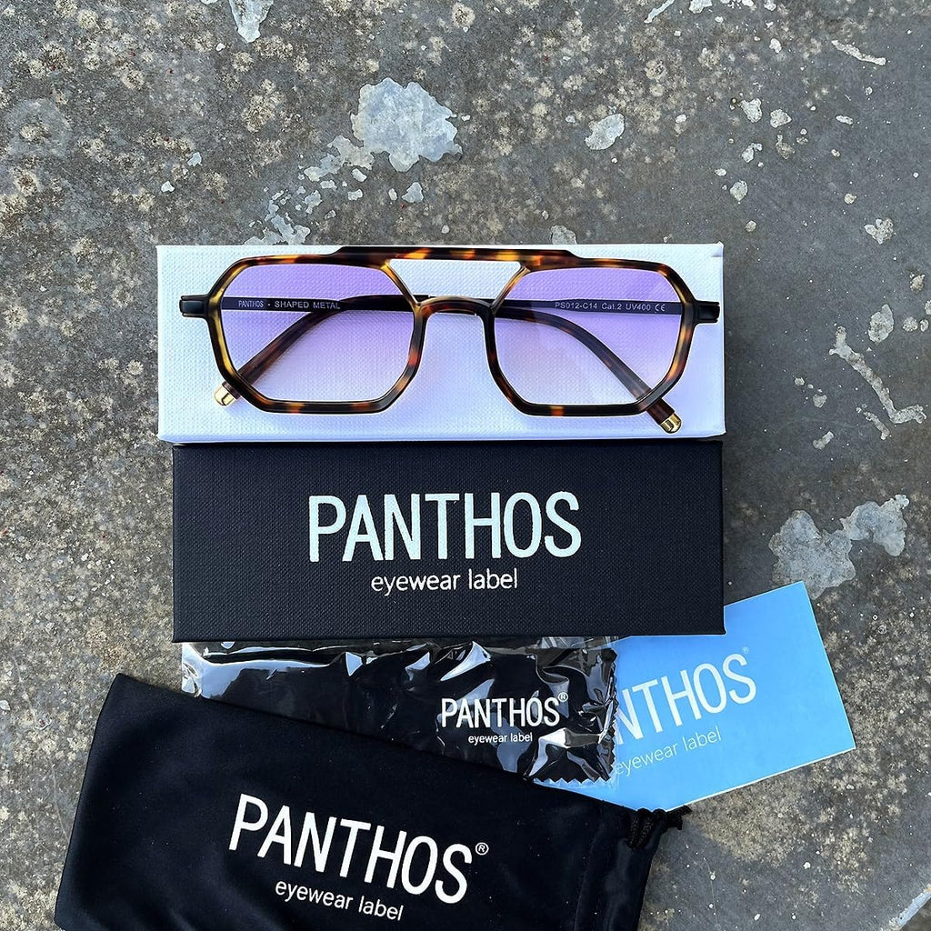 PANTHOS Mod. Shaped Metal occhiali da sole unisex uomo donna vintage fashion protezione UV400 con pezzolina e sacchettino