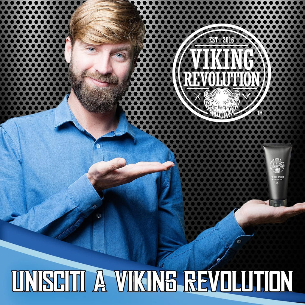 Viking Revolution - Skin Care Kit Uomo - Regalo Uomo - Include Idratante Viso, Scrub Viso, Detergente Schiumogeno (148ml) e Crema Contorno Occhi (30ml)