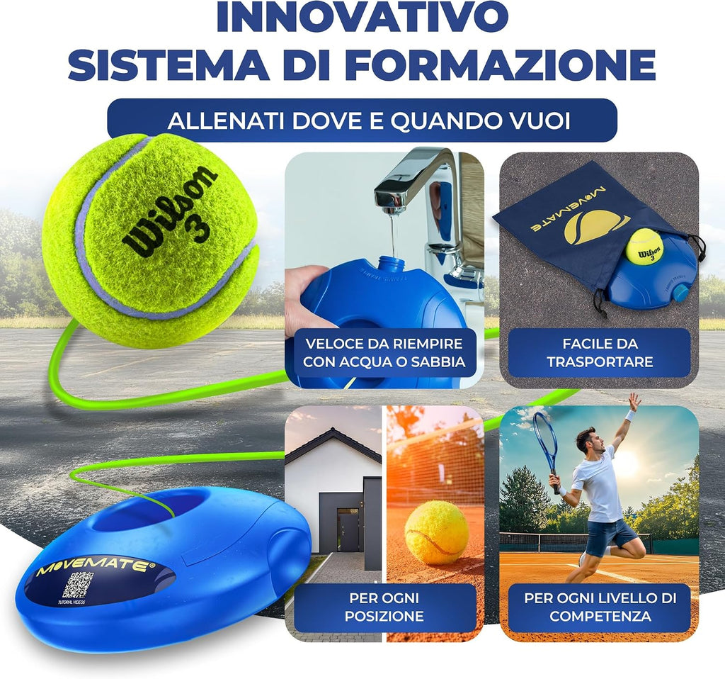 MOVEMATE Dispositivo di Allenamento per Tennis/Padel con Pallina Wilson® | Innovativo Dispositivo Sportivo per Il Tempo Libero per Giocare e Allenarsi all'aperto, in Giardino