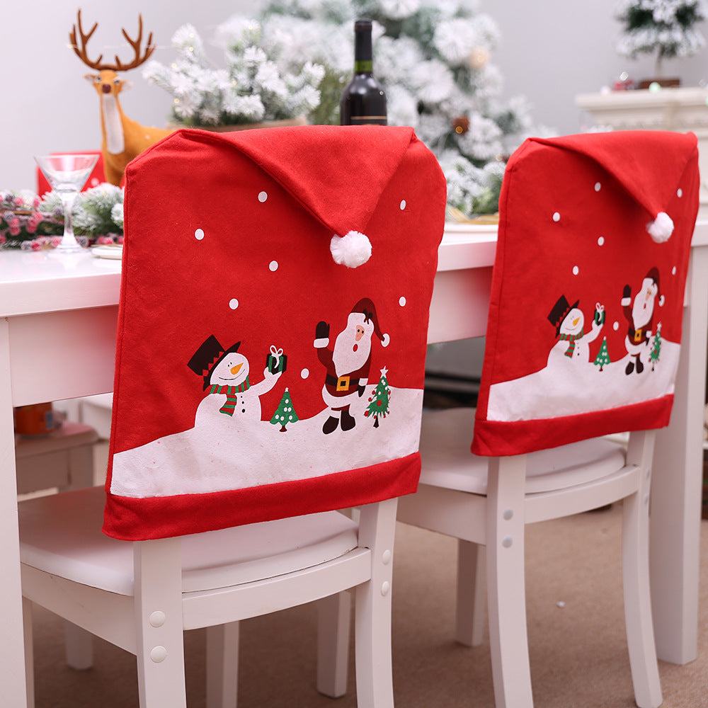 Haobei new christmas new non woven chair cover cartoon old man snowman stool cover christmas hat wholesale
