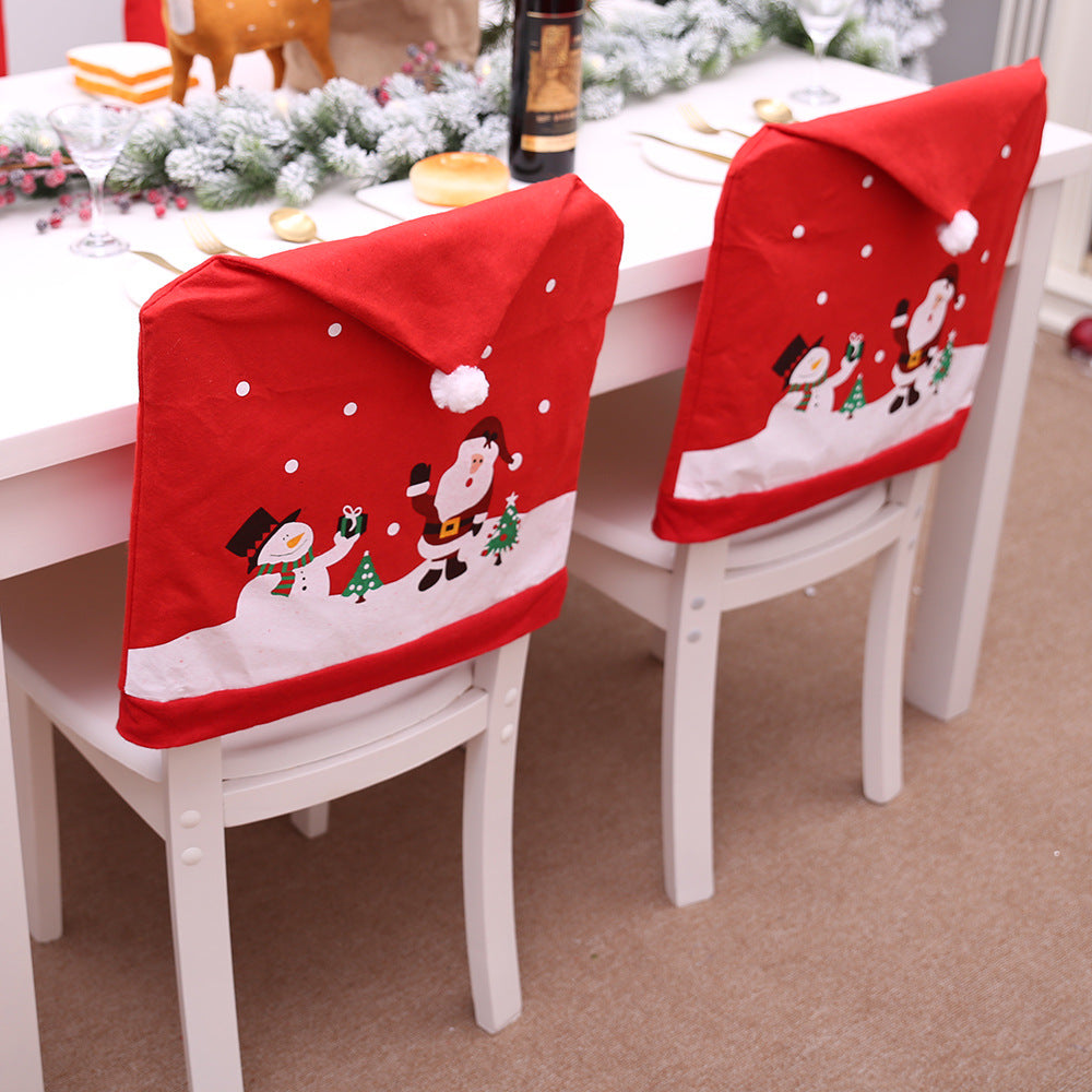 Haobei new christmas new non woven chair cover cartoon old man snowman stool cover christmas hat wholesale