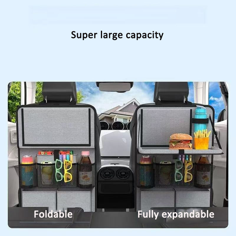 Porta oggetti e tablet con piano d'appoggio per schienale sedile auto.