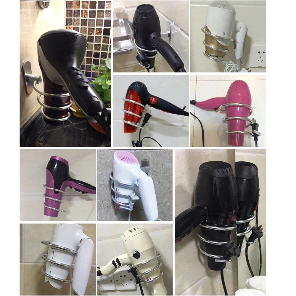 Hair Dryer Holder Wall Mounted Organizer Spiral Stand Holder Rack Aluminum Bathroom Shelf Storage Bathroom Accessory Wall Shelf
