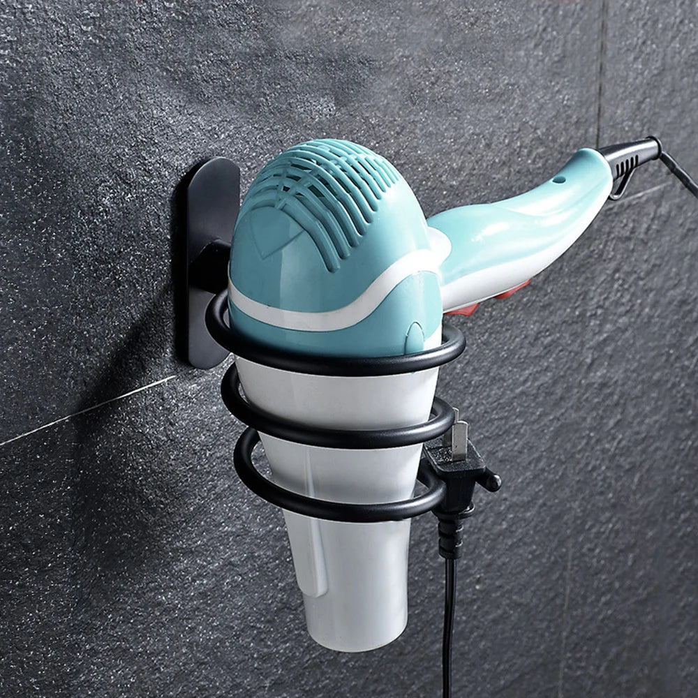 Hair Dryer Holder Wall Mounted Organizer Spiral Stand Holder Rack Aluminum Bathroom Shelf Storage Bathroom Accessory Wall Shelf