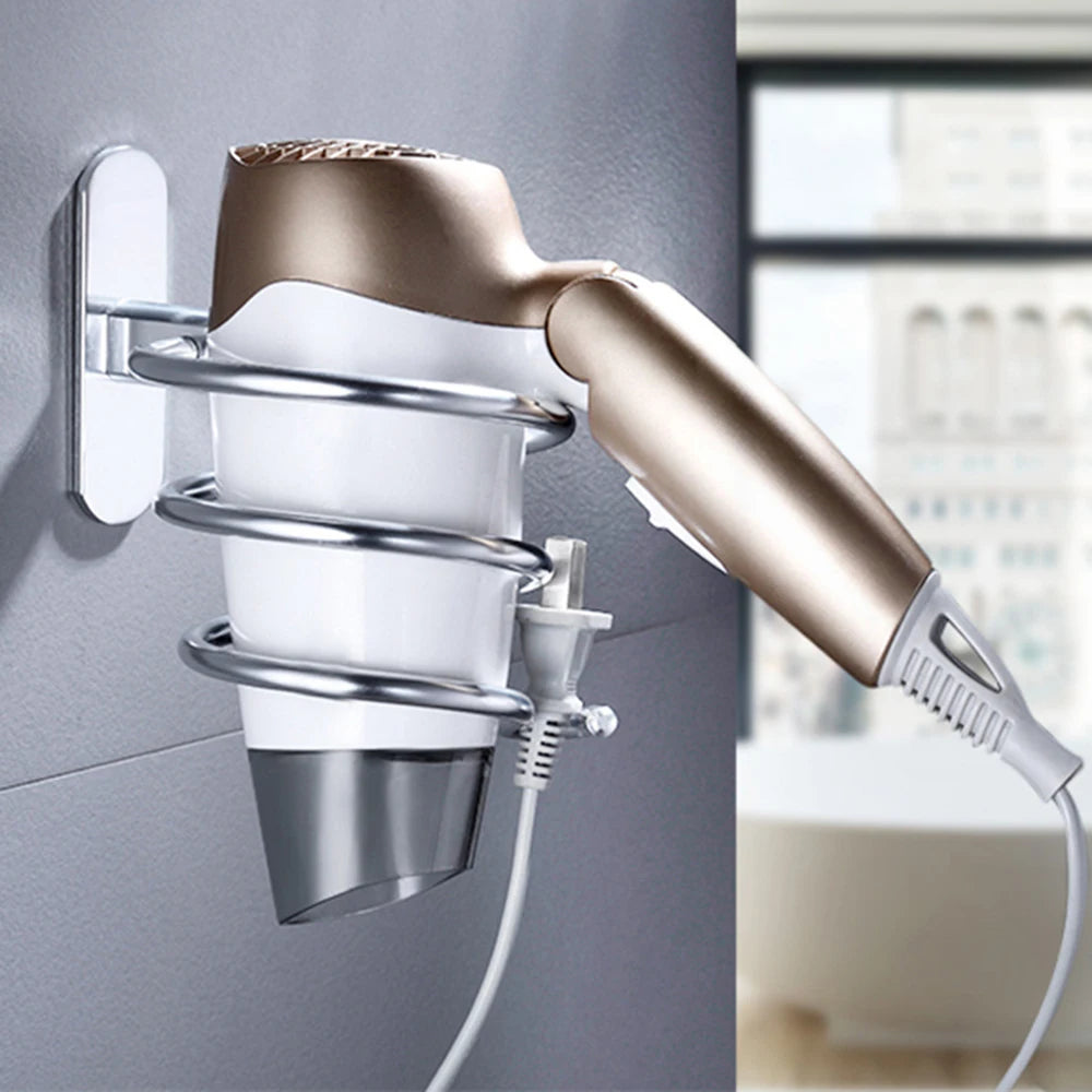 Hair Dryer Holder Wall Mounted Organizer Spiral Stand Holder Rack Aluminum Bathroom Shelf Storage Bathroom Accessory Wall Shelf