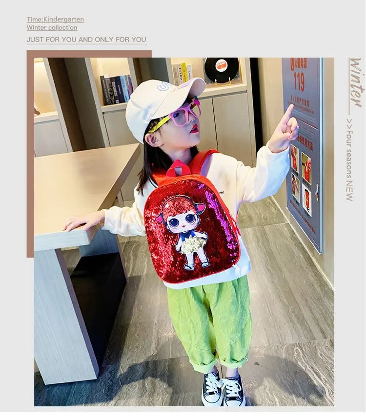 Cute Children's Sequin Backpack Bags 3-6 Years Lovely Kindergarten Kids School Bag Fashion Cartoon Baby Girls Handbags Knapsack