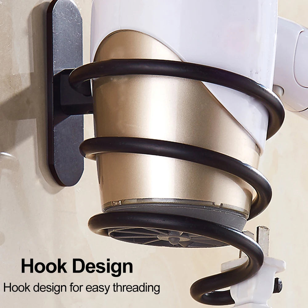 Hair Dryer Holder Wall Mounted Organizer Spiral Stand Holder Rack Aluminum Bathroom Shelf Storage Bathroom Accessory Wall Shelf