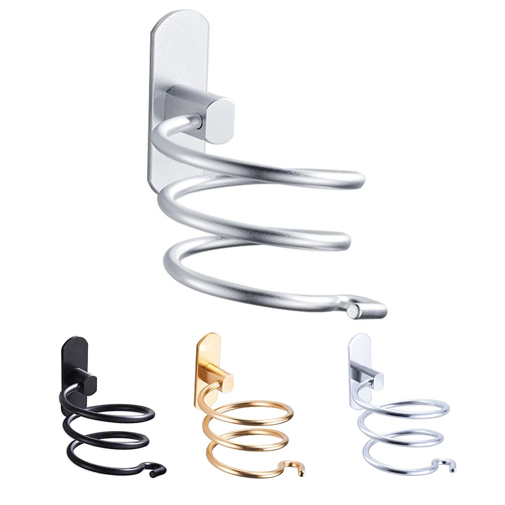 Hair Dryer Holder Wall Mounted Organizer Spiral Stand Holder Rack Aluminum Bathroom Shelf Storage Bathroom Accessory Wall Shelf