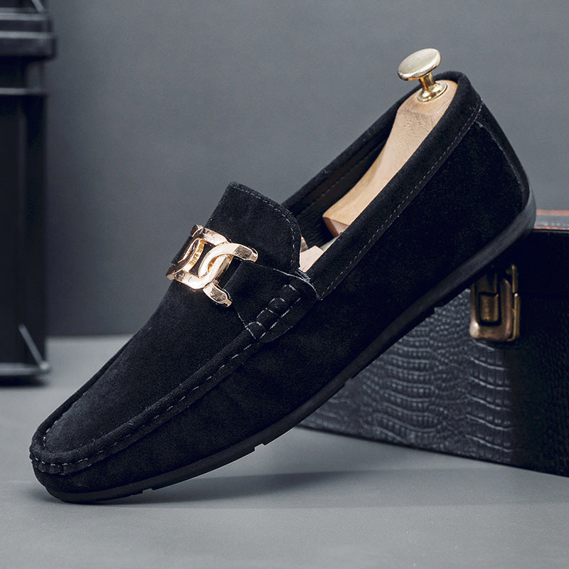 Doudou Shoes Men's New Frosted Suede Lazy One-Leg Small Leather Shoes Loaf Driving Shoes for Men