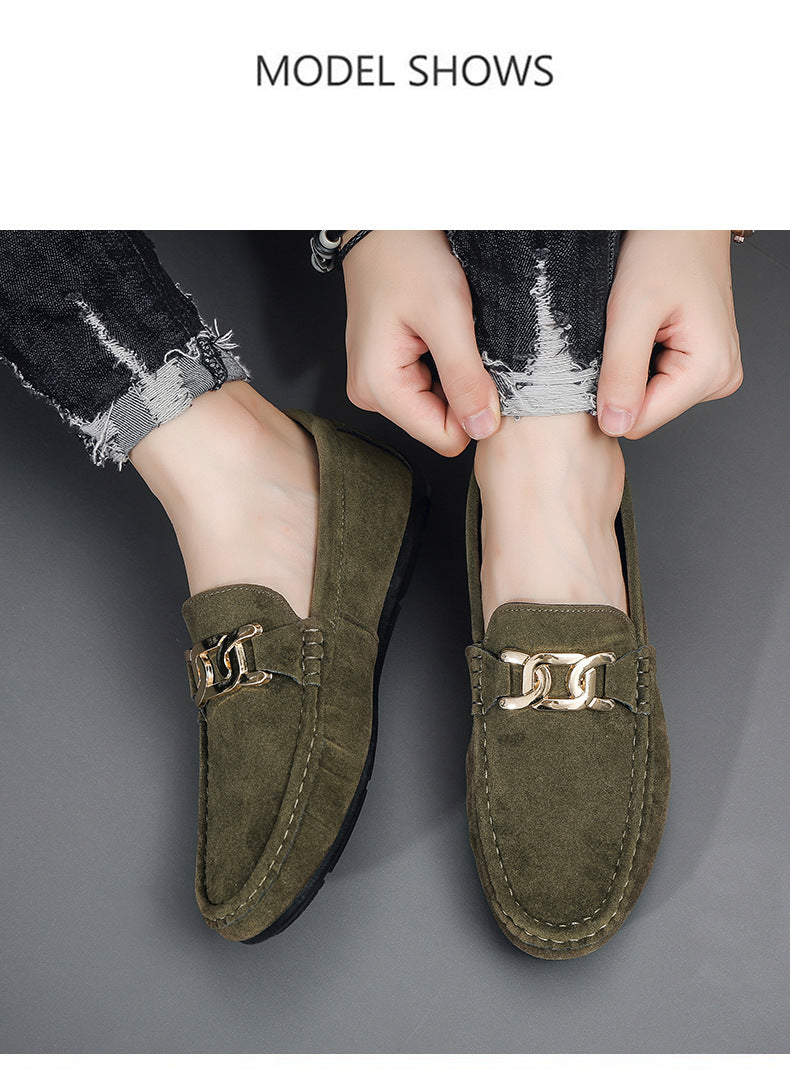 Doudou Shoes Men's New Frosted Suede Lazy One-Leg Small Leather Shoes Loaf Driving Shoes for Men