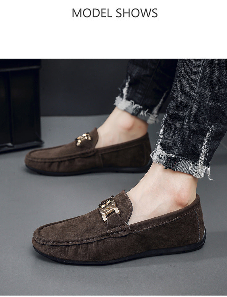 Doudou Shoes Men's New Frosted Suede Lazy One-Leg Small Leather Shoes Loaf Driving Shoes for Men
