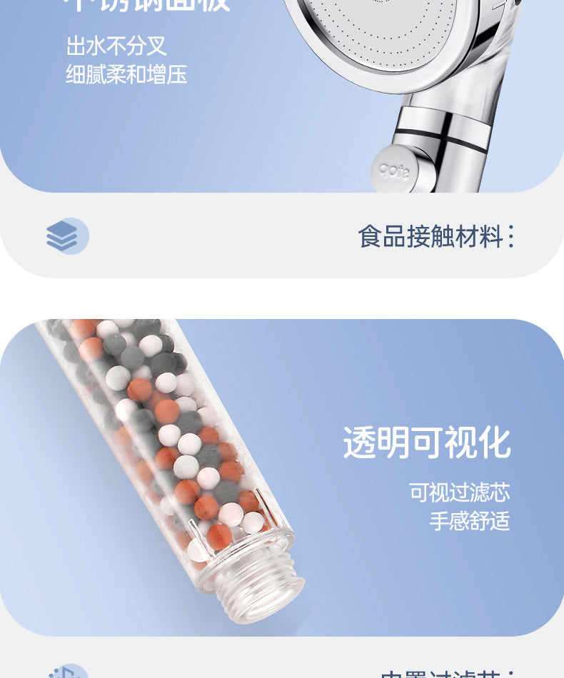 Shower Head High Pressure with Mineral Beads On/Off Switch Filter 3 Modes Water Saving Handheld Showerheads Bathroom Accessories