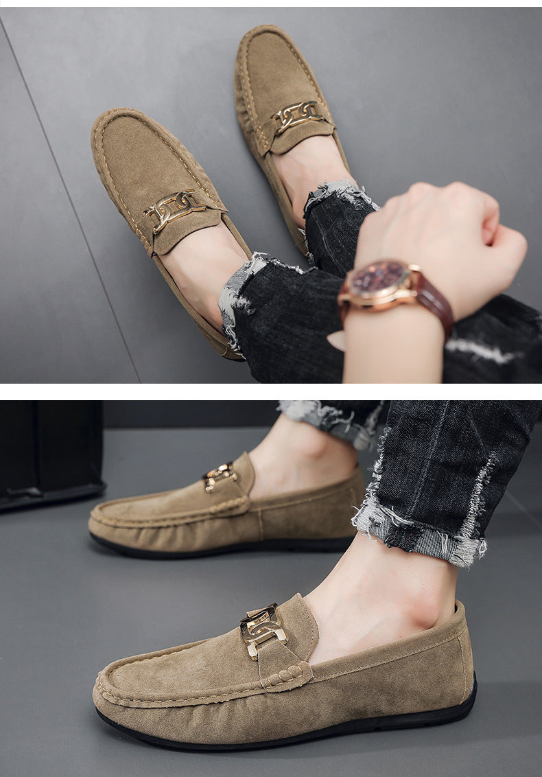 Doudou Shoes Men's New Frosted Suede Lazy One-Leg Small Leather Shoes Loaf Driving Shoes for Men