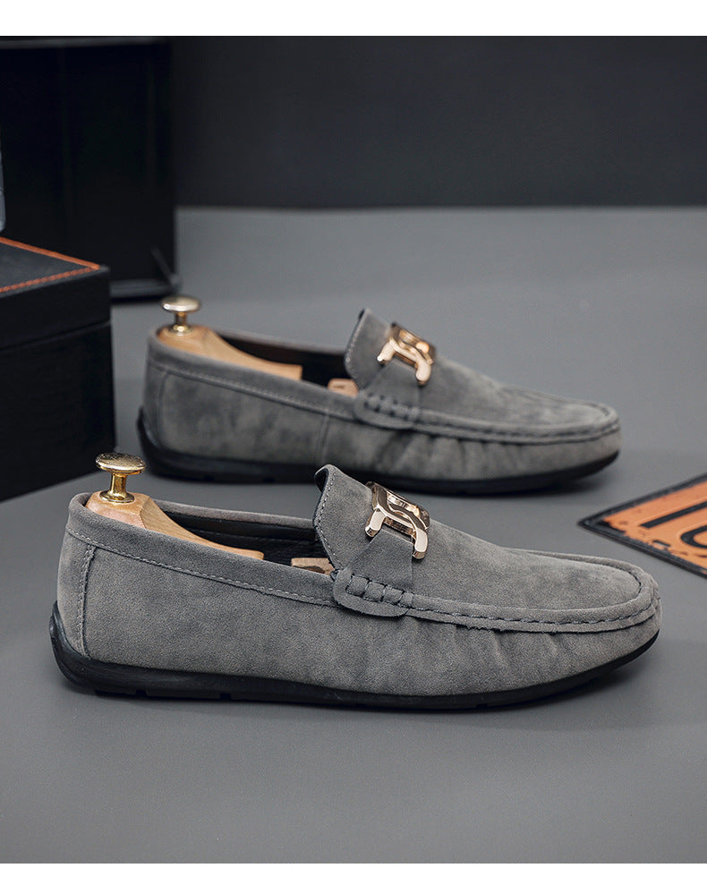 Doudou Shoes Men's New Frosted Suede Lazy One-Leg Small Leather Shoes Loaf Driving Shoes for Men