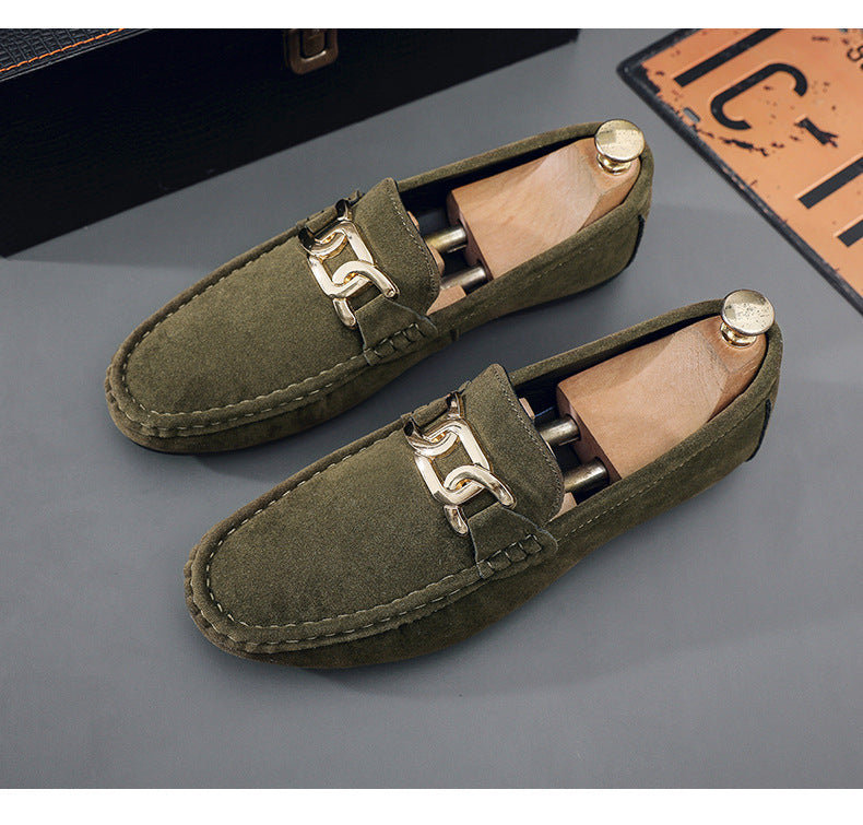 Doudou Shoes Men's New Frosted Suede Lazy One-Leg Small Leather Shoes Loaf Driving Shoes for Men