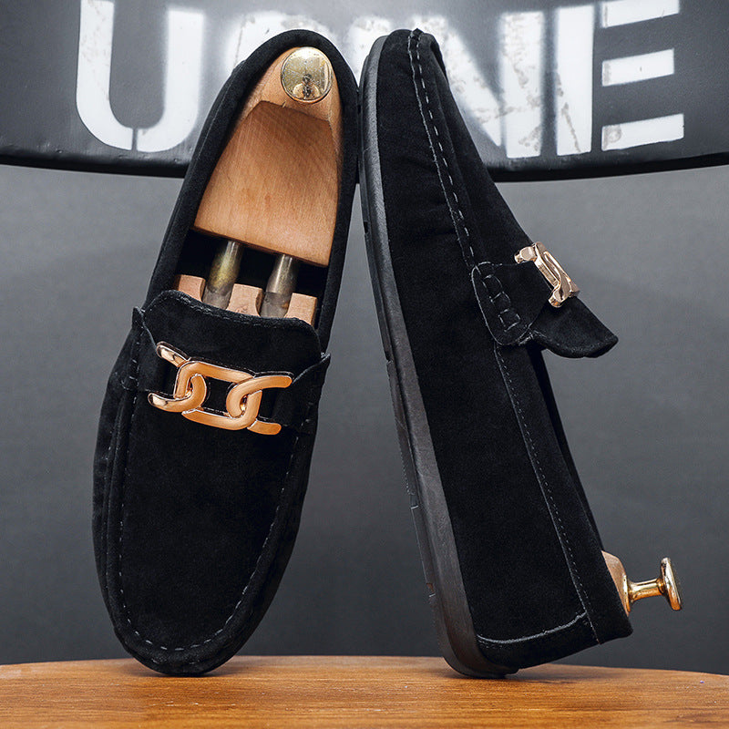 Doudou Shoes Men's New Frosted Suede Lazy One-Leg Small Leather Shoes Loaf Driving Shoes for Men