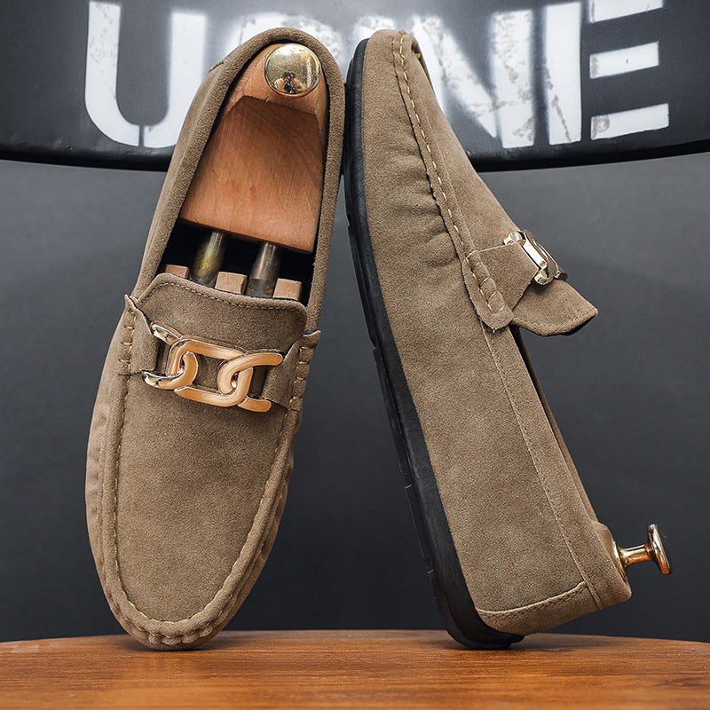 Doudou Shoes Men's New Frosted Suede Lazy One-Leg Small Leather Shoes Loaf Driving Shoes for Men