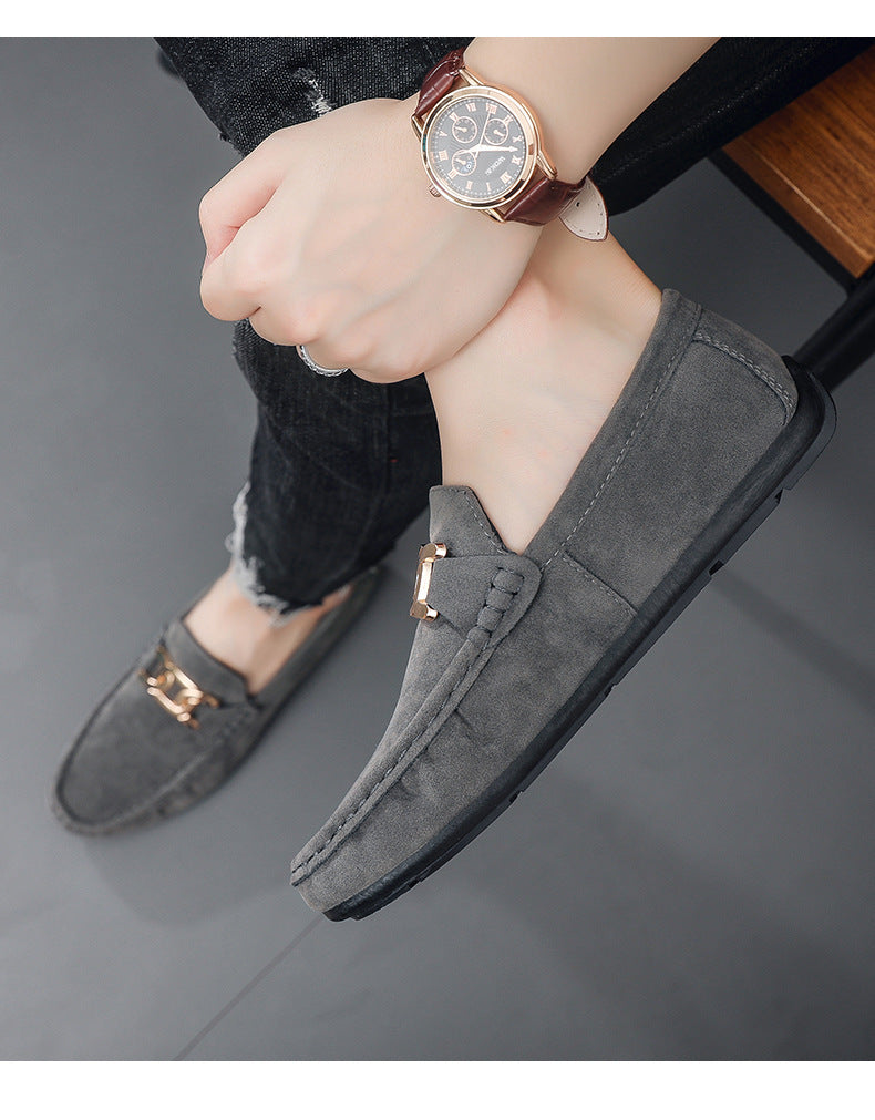 Doudou Shoes Men's New Frosted Suede Lazy One-Leg Small Leather Shoes Loaf Driving Shoes for Men