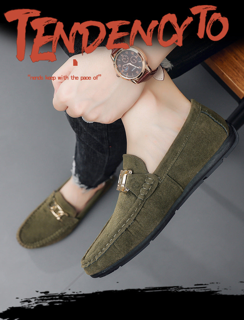 Doudou Shoes Men's New Frosted Suede Lazy One-Leg Small Leather Shoes Loaf Driving Shoes for Men