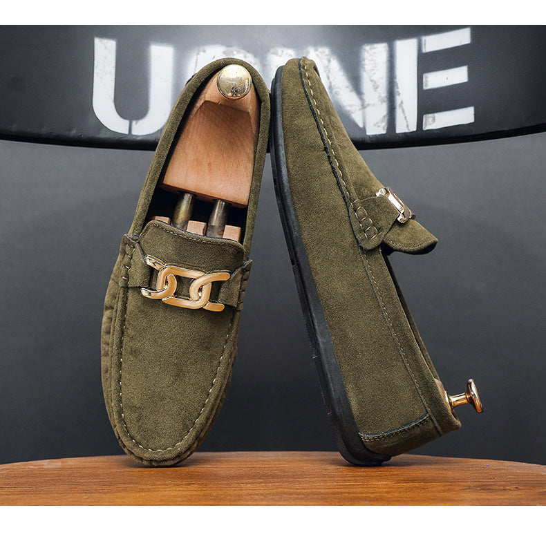 Doudou Shoes Men's New Frosted Suede Lazy One-Leg Small Leather Shoes Loaf Driving Shoes for Men