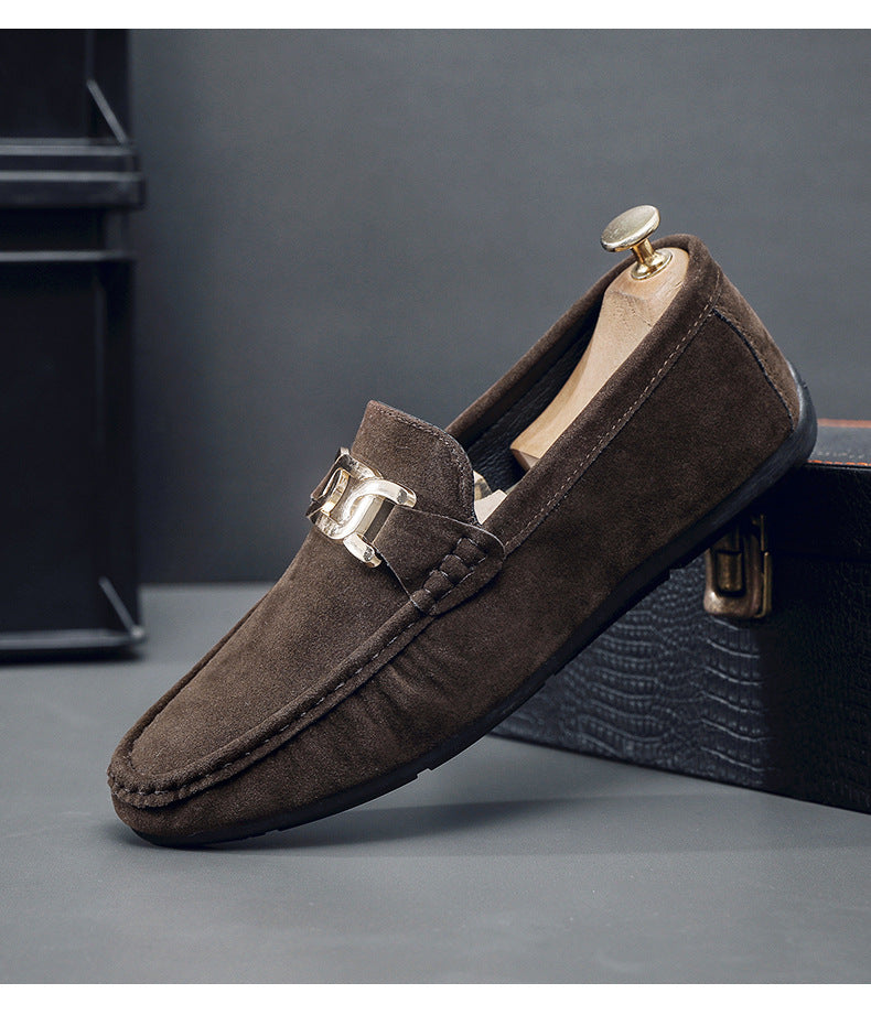 Doudou Shoes Men's New Frosted Suede Lazy One-Leg Small Leather Shoes Loaf Driving Shoes for Men