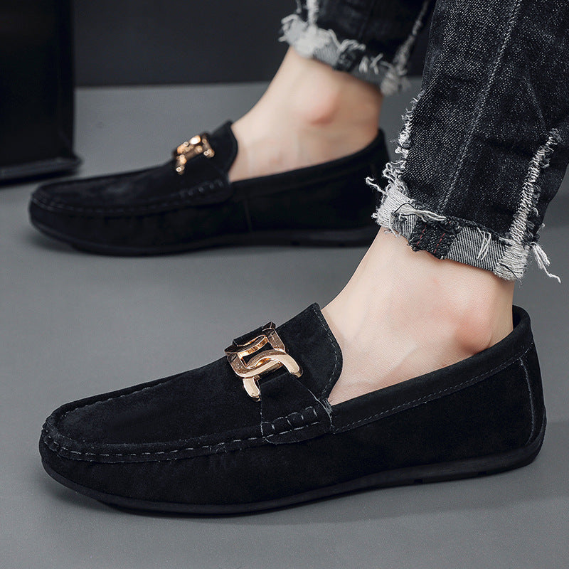 Doudou Shoes Men's New Frosted Suede Lazy One-Leg Small Leather Shoes Loaf Driving Shoes for Men