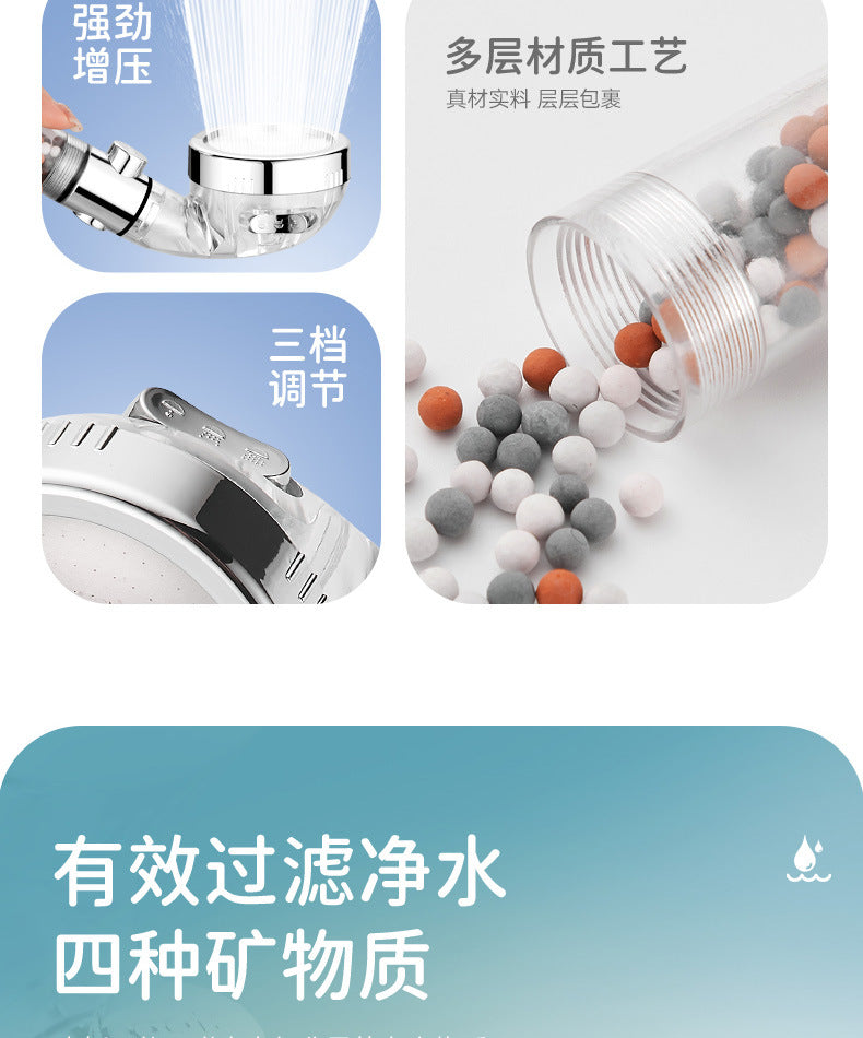Shower Head High Pressure with Mineral Beads On/Off Switch Filter 3 Modes Water Saving Handheld Showerheads Bathroom Accessories