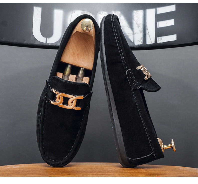 Doudou Shoes Men's New Frosted Suede Lazy One-Leg Small Leather Shoes Loaf Driving Shoes for Men
