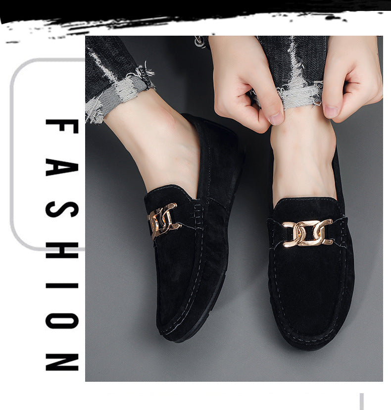 Doudou Shoes Men's New Frosted Suede Lazy One-Leg Small Leather Shoes Loaf Driving Shoes for Men
