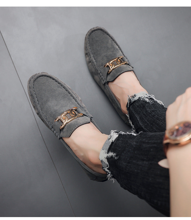 Doudou Shoes Men's New Frosted Suede Lazy One-Leg Small Leather Shoes Loaf Driving Shoes for Men