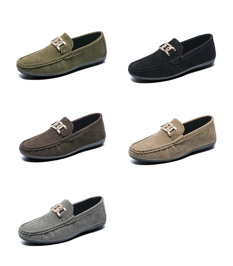 Doudou Shoes Men's New Frosted Suede Lazy One-Leg Small Leather Shoes Loaf Driving Shoes for Men