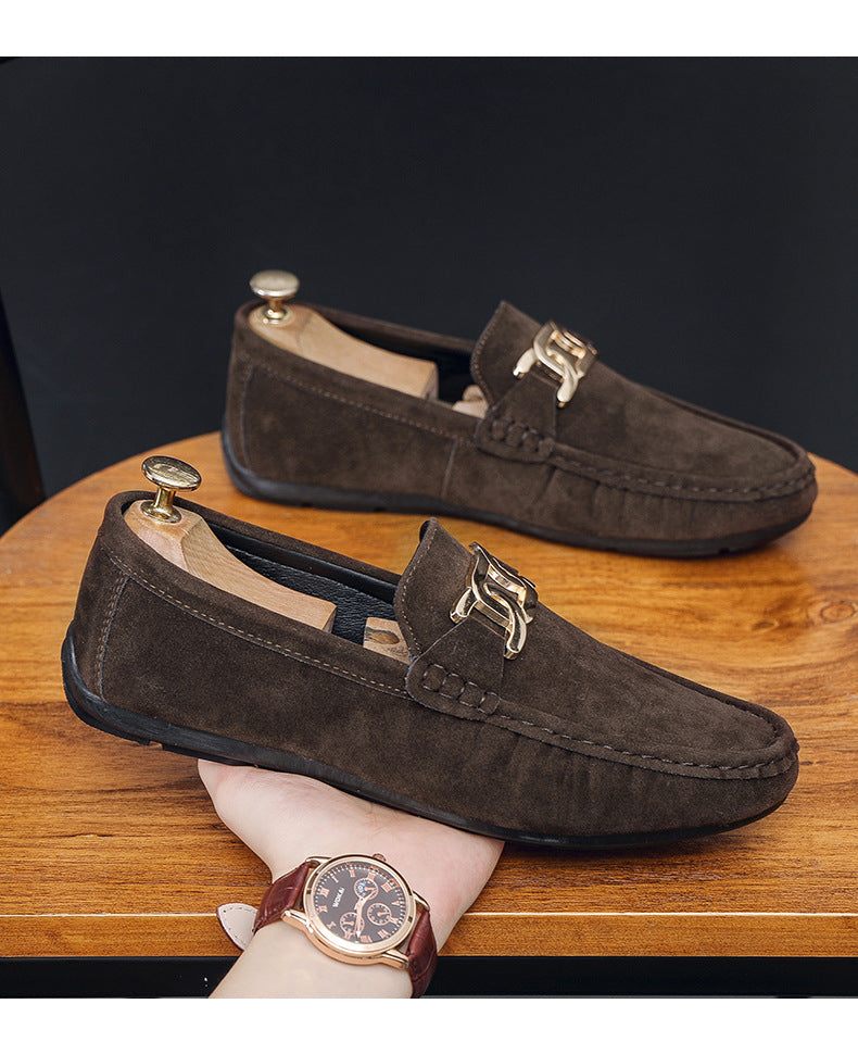Doudou Shoes Men's New Frosted Suede Lazy One-Leg Small Leather Shoes Loaf Driving Shoes for Men