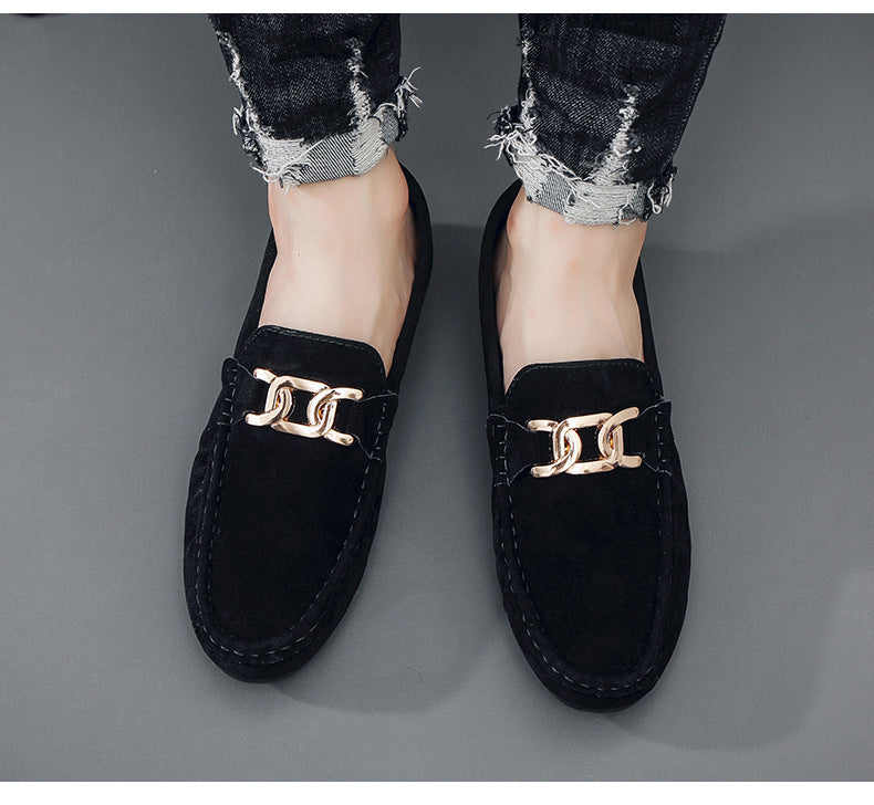 Doudou Shoes Men's New Frosted Suede Lazy One-Leg Small Leather Shoes Loaf Driving Shoes for Men