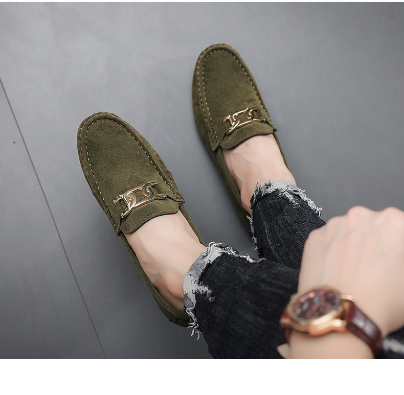 Doudou Shoes Men's New Frosted Suede Lazy One-Leg Small Leather Shoes Loaf Driving Shoes for Men