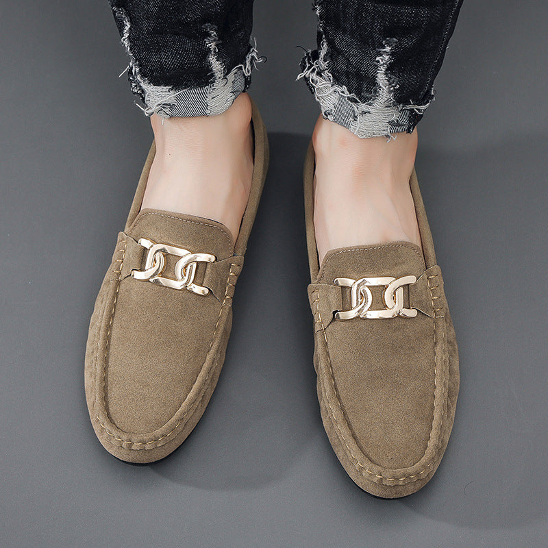 Doudou Shoes Men's New Frosted Suede Lazy One-Leg Small Leather Shoes Loaf Driving Shoes for Men