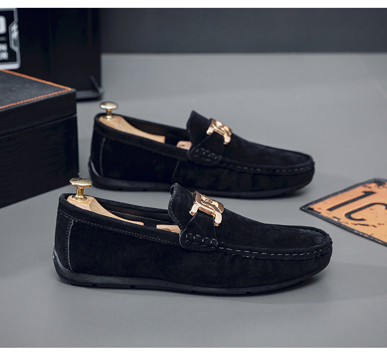 Doudou Shoes Men's New Frosted Suede Lazy One-Leg Small Leather Shoes Loaf Driving Shoes for Men